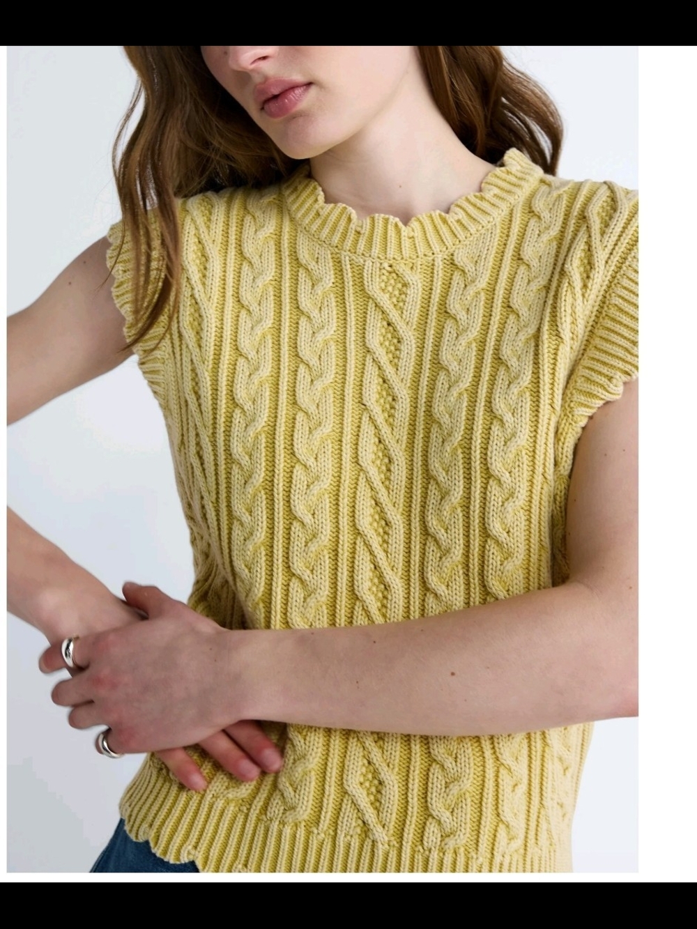 NWT Free Assembly Yellow Scalloped Cable Knit Sweater Vest Top Preppy Women
